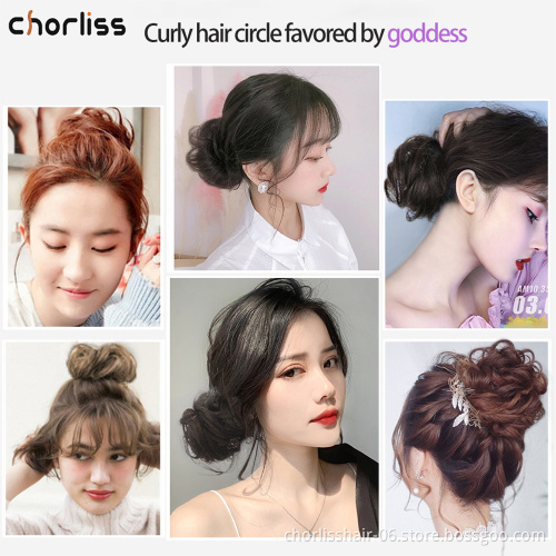 Wolesale Hot Selling Short Chignon For Women Afro Natural Color Hair Pieces Wave Buns In Synthetic Curly Chignon Hair With Bangs